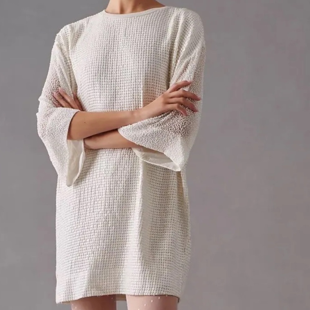 Anthropologie Let Me Be Sequin Mini Dress Women’s Size XL. White, NWT - Picture 1 of 14